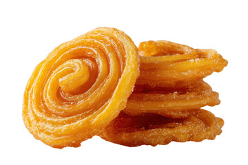 Golden fried spiral sweet pastry with sugar crystals isolated on a transparent background image