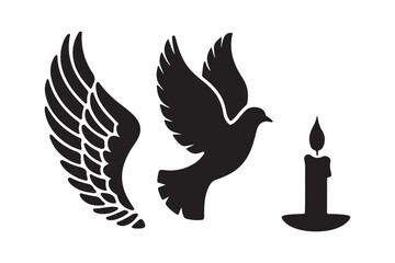 Obraz premium Symbolic memorial design featuring angel wings dove and candle