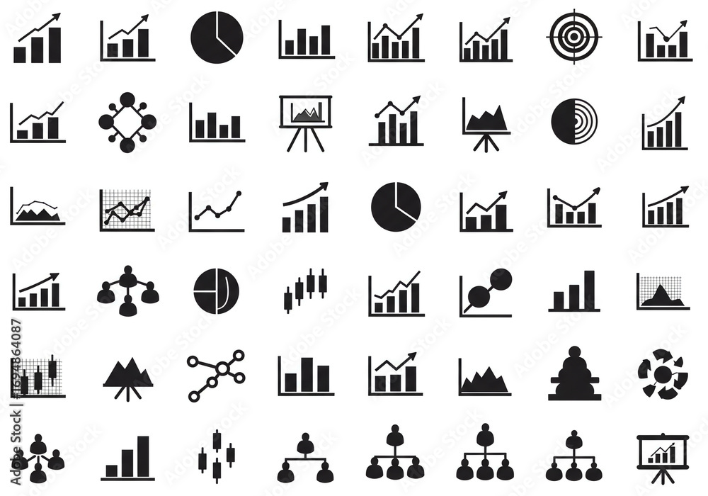 Fototapete dynamic collection of business and finance charts graphs and analytics icons for data visualization 