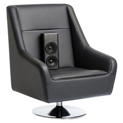 Fototapeta premium Stylish Black Leather Swivel Chair with Modern Bluetooth Speaker for Enhanced Audio Experience in Home or Office Setting