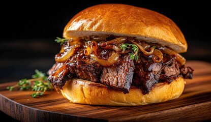 Close-up of a delicious beef sandwich