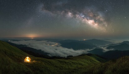 Panoramic mountain landscape at night