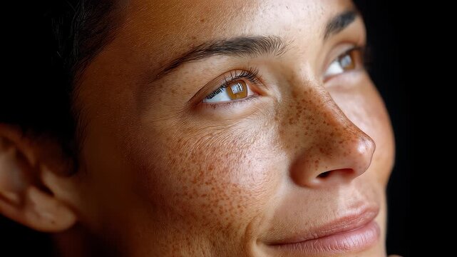Close-up of a woman's face showcasing the beauty of natural skin