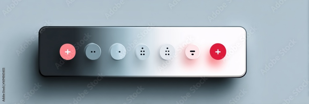 Aufkleber control panel features buttons for volume and settings adjustment with a sleek design and modern aes