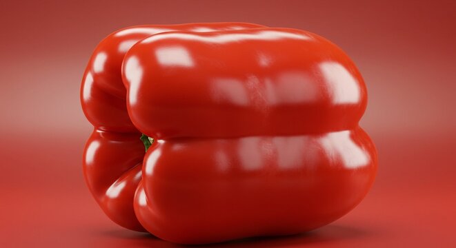 A vibrant red bell pepper sits on a matching background, showcasing its glossy surface and inviting texture. Food photography. - Powered by Adobe