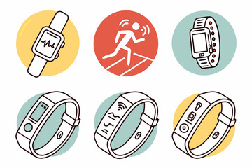 Vector art of doodle vector illustration of smart watches and running