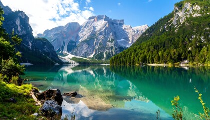 Obraz premium Serene mountain lake reflecting a vibrant sky (2)