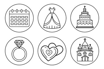 Vector art of wedding icons in doodle style illustration