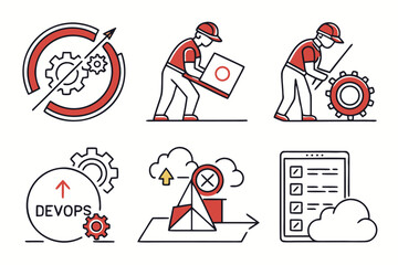 Vector art of devops and software development vector linear icons