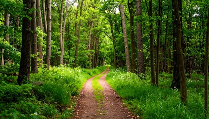 Fototapeta premium Sunlight filters through a dense forest (1)