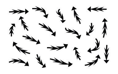Seamless pattern of stylized arrows pointing in various directions on white backdrop