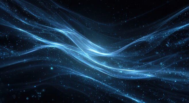 Abstract swirling blue light trails on a dark background