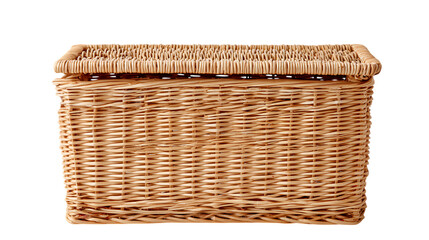 Wicker storage basket with lid isolated on transparent background.