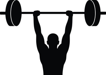 Muscular man lifting heavy barbell silhouette weightlifting