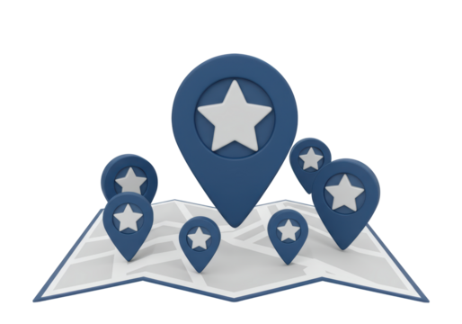 Isolated location map markers with stars showing a business location or favorite place