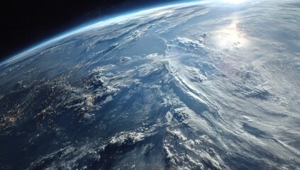 Fototapeta premium Earth from Space, Sunrise over Clouds