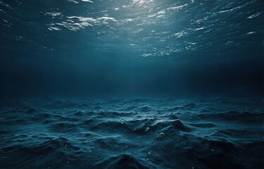Deep ocean floor vista. Sunlight penetrates the surface