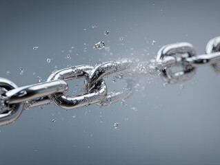 A metal chain link breaks apart, water splashes outwards
