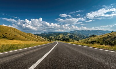 Naklejka premium Empty asphalt road through a picturesque valley