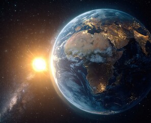 Obraz premium Earth viewed from space with a bright sun