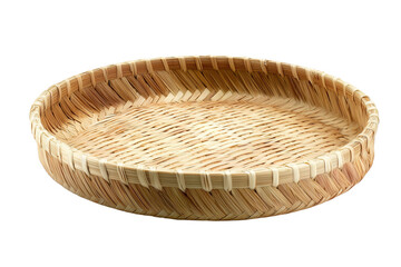 Woven Bamboo Tray with Diagonal Pattern and Textured Surface isolated on a transparent background basket