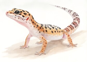 Naklejka premium Watercolor painting of a leopard gecko isolated on white background