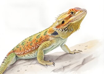 Watercolor painting of a bearded dragon isolated on white background