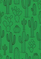 Green Cactus Seamless Pattern.
