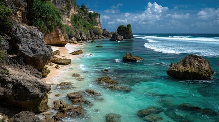 Cliffside beach with turquoise water