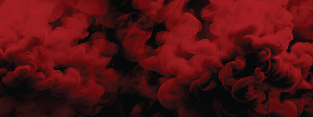 Dramatic gothic atmosphere with crimson smoke cloud rising in dark space