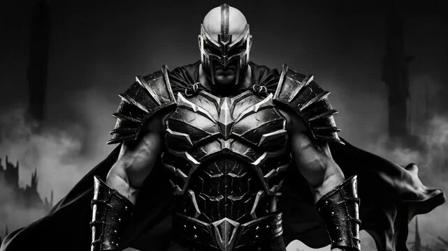 Monochrome Ares God of War Halloween Armor - A dramatic black and white video of Ares, the Greek god of war, depicted in Halloween-themed armor.