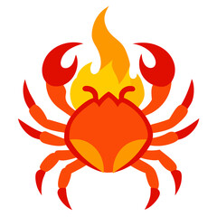 Red crab with fiery flames orange yellow vector on white background.