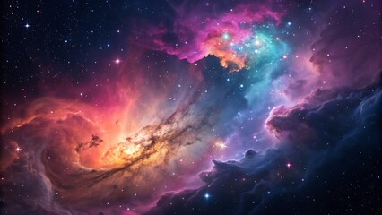 Obraz premium Vibrant Galactic Clouds and Stars: A Stunning Celestial Scene Featuring Colorful Nebulae and Shimmering Starlight in Cosmic Space.