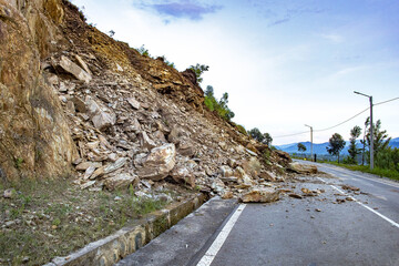 Road damaged by mudslides in western province, Rwanda