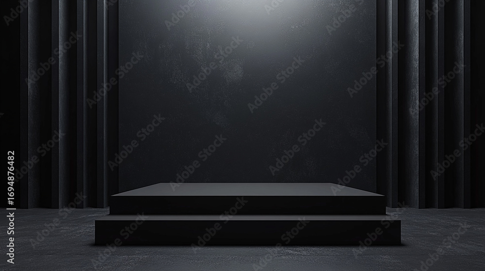Aufkleber dark black empty architectural interior with minimalistic studio space featuring walls and floor for
