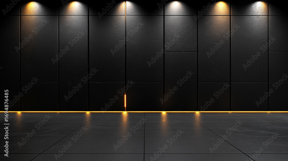 Poster dark black empty architectural interior with minimalistic studio space featuring walls and floor for