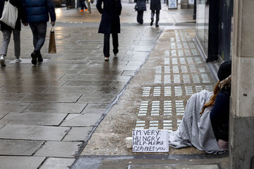 Homeless person on Oxford street, London, U.K.