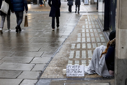 Homeless person on Oxford street, London, U.K.
