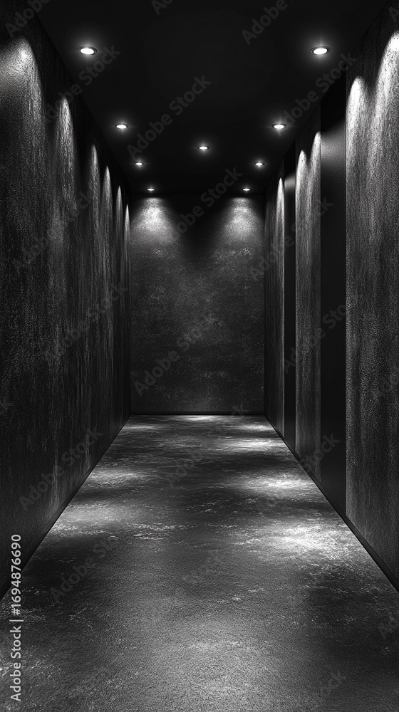Poster dark black empty architectural interior with minimalistic studio space featuring walls and floor for