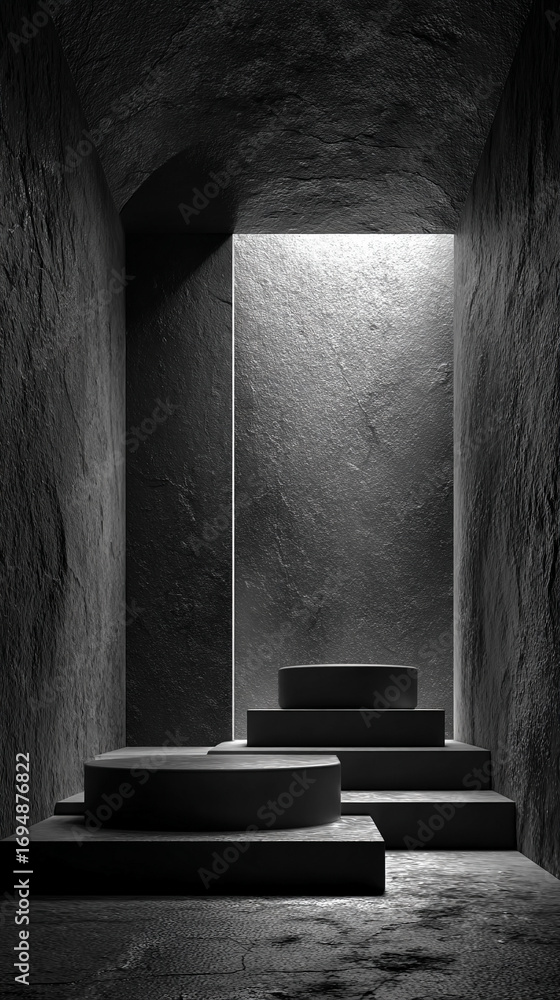 Leinwandbilder dark black empty architectural interior with minimalistic studio space featuring walls and floor for
