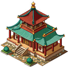 realistic a chinese building with a red roof eps vector on white background