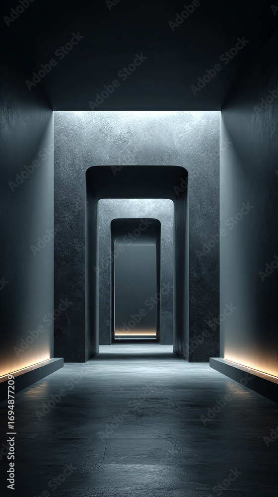 Leinwandbilder dark black empty architectural interior with minimalistic studio space featuring walls and floor for