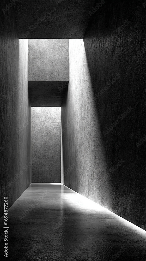 Aufkleber dark black empty architectural interior with minimalistic studio space featuring walls and floor for