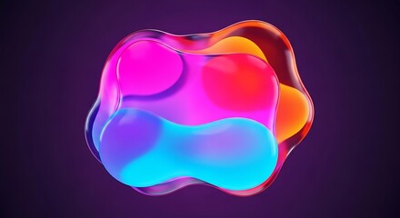 Abstract Fluid Blob with Vibrant Neon Colors on Dark Purple Background