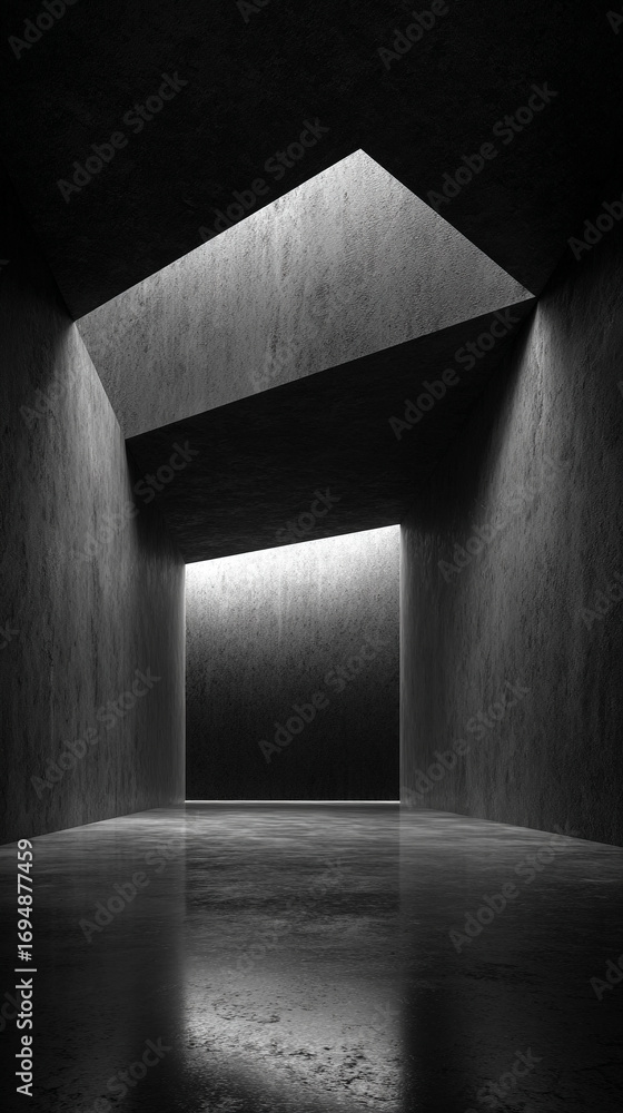 Poster dark black empty architectural interior with minimalistic studio space featuring walls and floor for