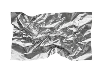 Isolated aluminum foil shiny crinkled silver texture, metallic sheet material, wrapping paper