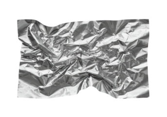 Isolated aluminum foil shiny crinkled silver texture, metallic sheet material, wrapping paper