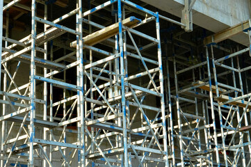 Scaffolding in a building under construction, closeup of photo
