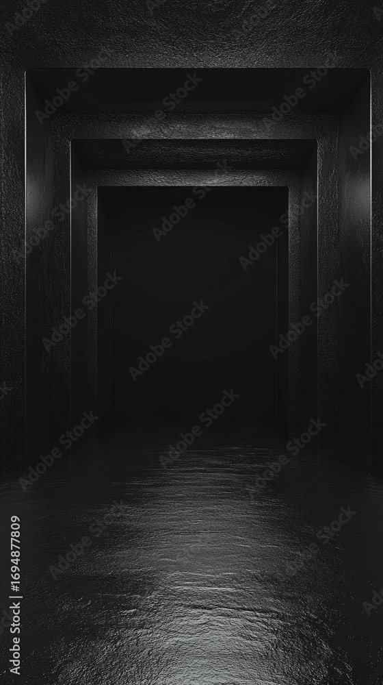 Poster dark black empty architectural interior with minimalistic studio space featuring walls and floor for