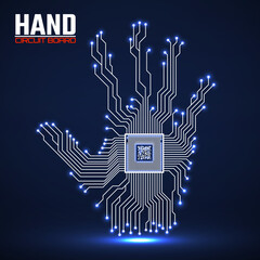 Abstract hand. Cpu. Circuit board. Vector illustration